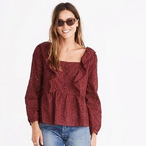 Madewell Eyelet Pom-Pom Top Burgundy Small